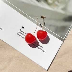 Minimalist Red Cherry Gold Dangle Earrings